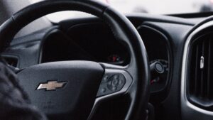 a black chevy steering wheel